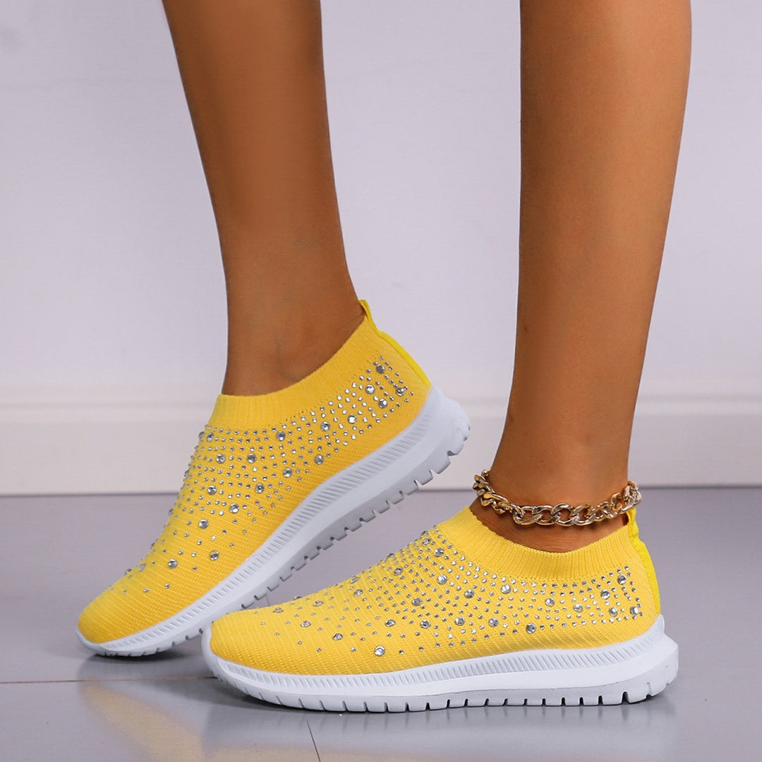 Damen Sportliche Slip-On Sneakers mit funkelndem Strassdesign EB