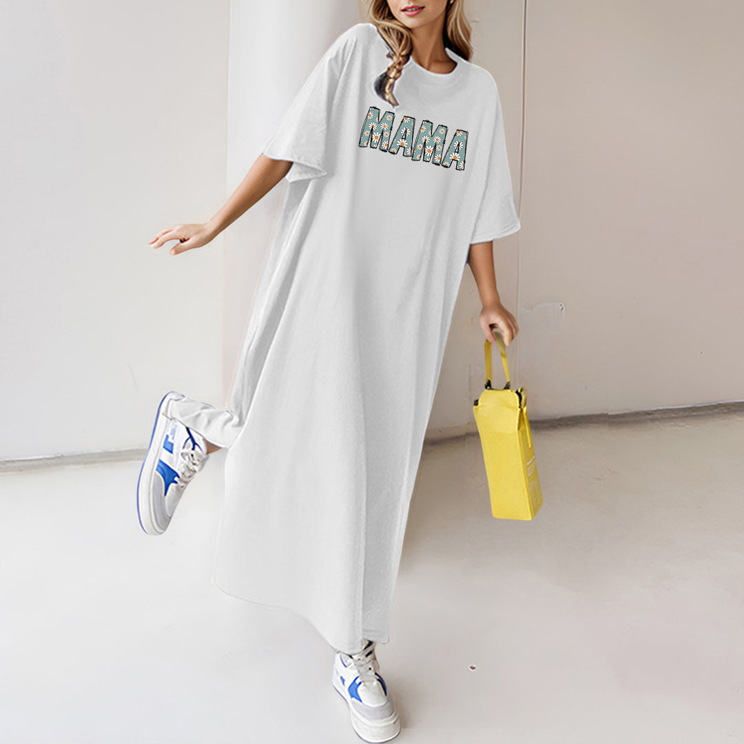 Damen nan florales Statement-Maxikleid im Oversize-T-Shirt-Stil mit Rundhalsausschnitt EB