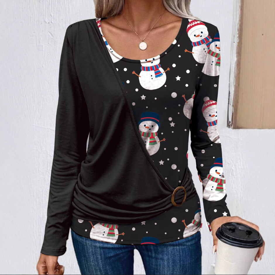 Damen Langarmshirt mit kreativem Weihnachtsdesign und praktischen Rüschendetails EB