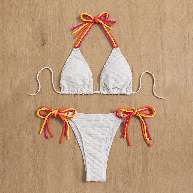 Damen Triangel-Bikini-Set mit farbenfrohen Schnürbändern EB