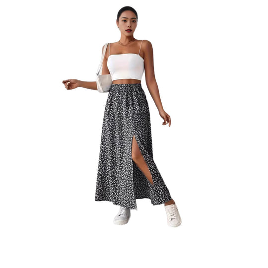 Damen Maxirock mit elegantem Schlitz und floralem Muster EB