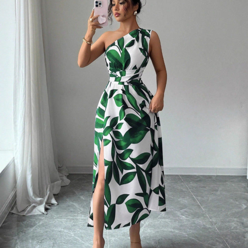 Damen Maxikleid mit asymmetrischem Schnitt und floralem Design EB