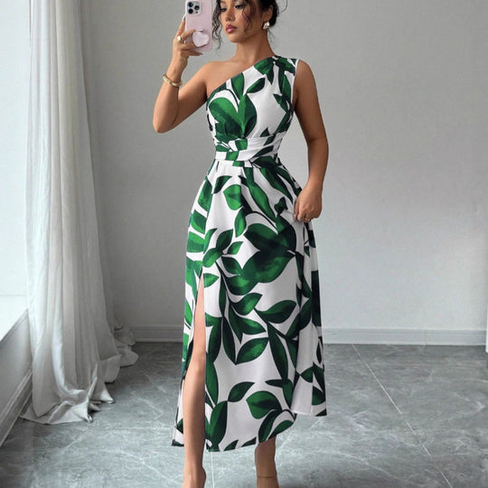 Damen Maxikleid mit asymmetrischem Schnitt und floralem Design EB
