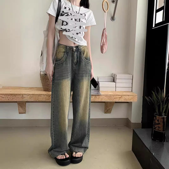 Damen Weite Jeans im lässigen Vintage-Stil mit hohem Bund EB