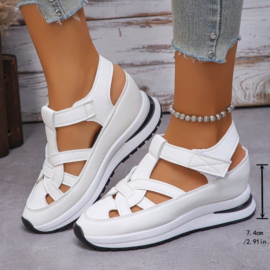 Damen Plateau-Sandalen mit sportlicher Sneaker-Sohle und verstellbaren Klettriemen EB