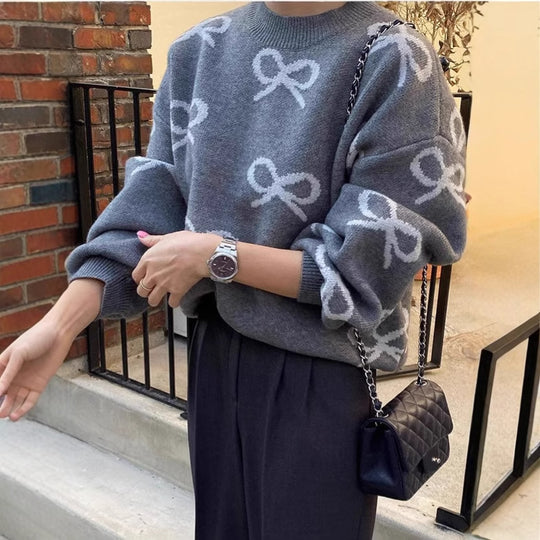 Damen Gemusterter Pullover mit lockerer Passform EB