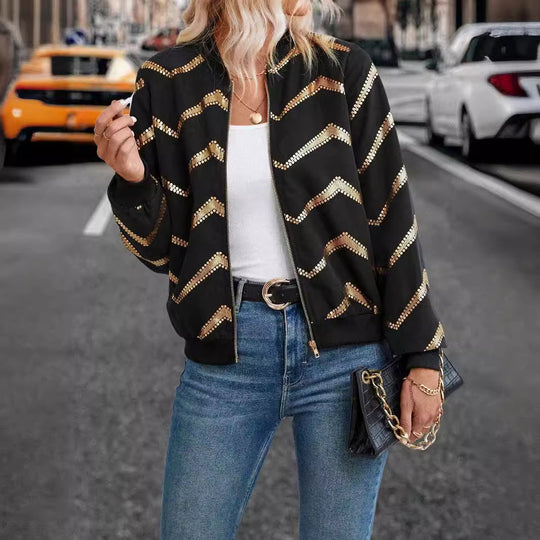Damen trendige Bomberjacke mit metallic Details EB