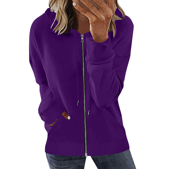 Damen nan Kapuzenjacke mit durchgehendem Reißverschluss, Kängurutaschen und elastischen Bündchen EB