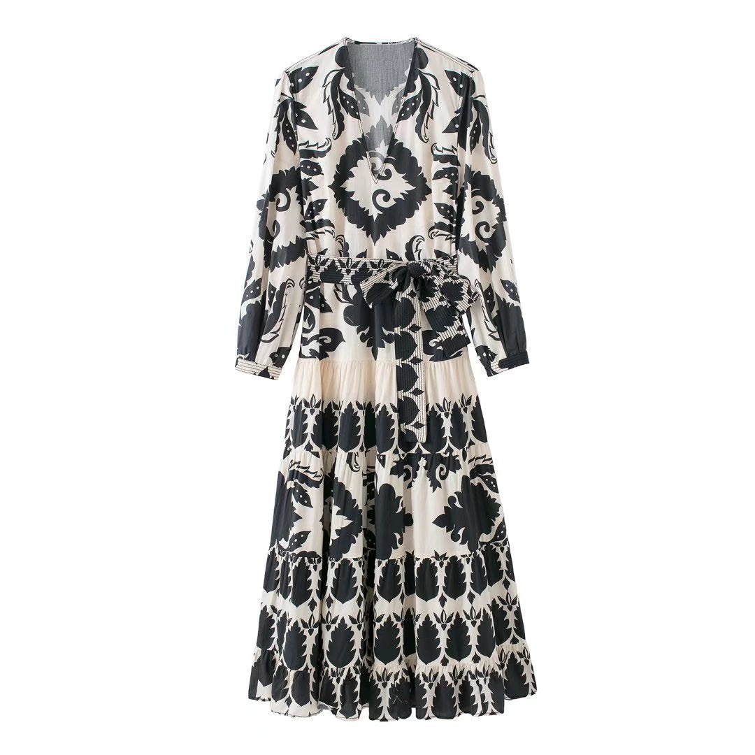 Damen Maxikleid mit floralem Druck und Bindegürtel EB