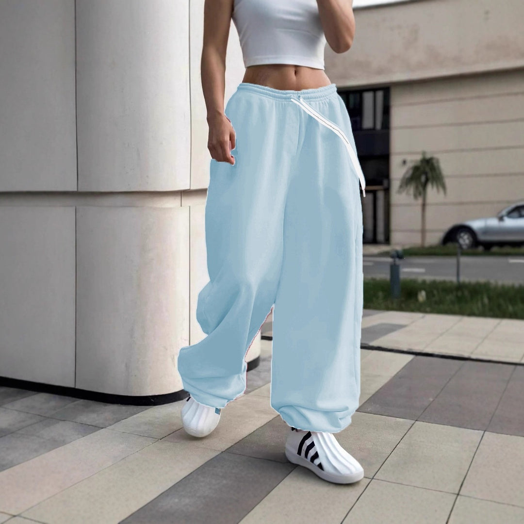 Damen nan weite Baggy-Jogginghose mit hohem Komfortbund, Kordelzug und elastischen Knöchelbündchen EB