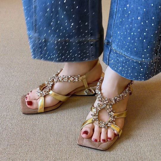 Damen elegante Sandalen mit glitzernden Schmuckdetails EB