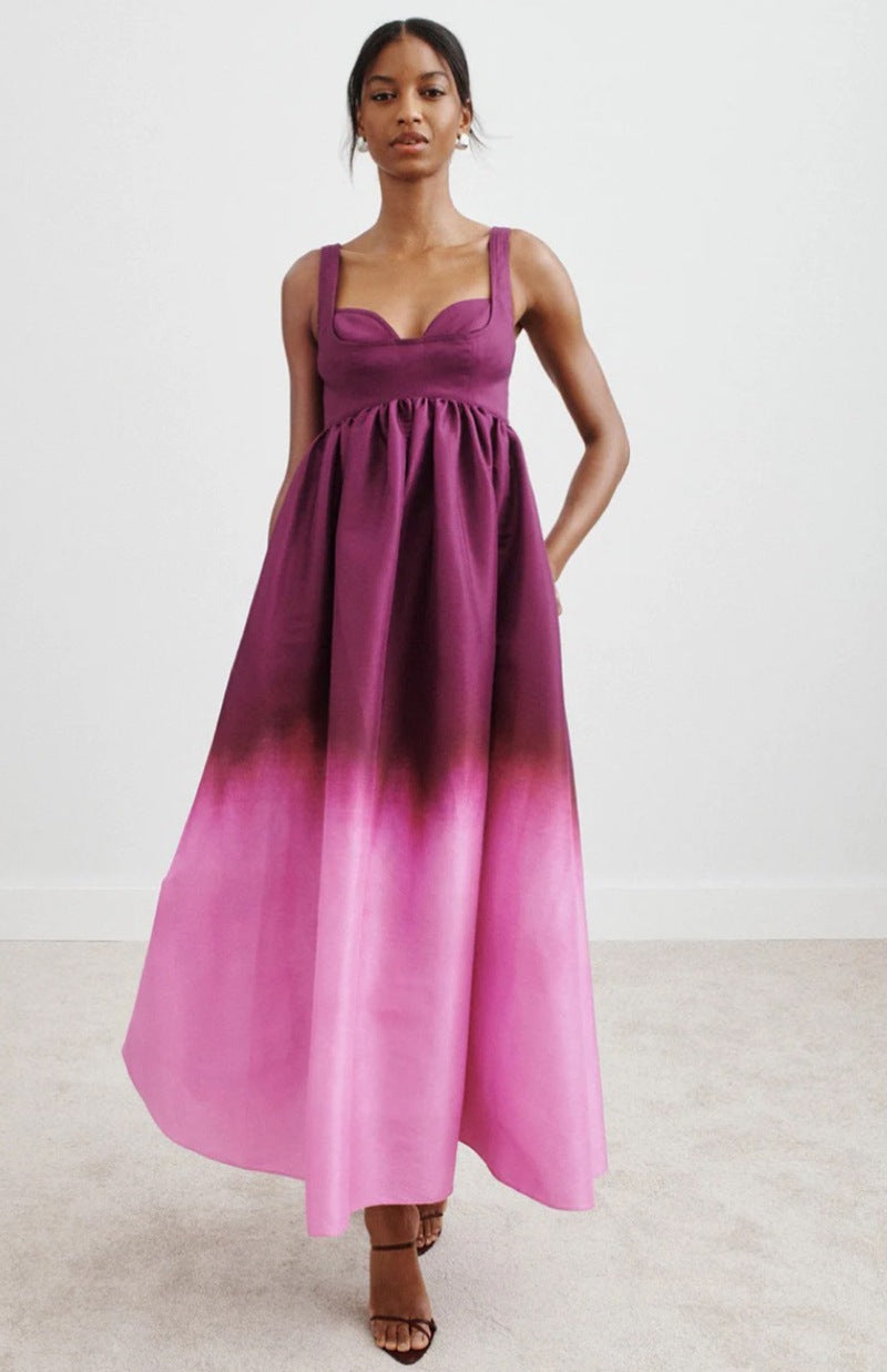 Damen nan bodenlanges Bustier-Maxikleid mit herzförmigem Dekolleté, breiten Trägern und geraffter Empire-Taille EB