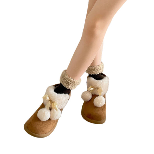Damen Kuschelige Winterstiefel mit flauschigem Innenfutter und dekorativem Pompon EB