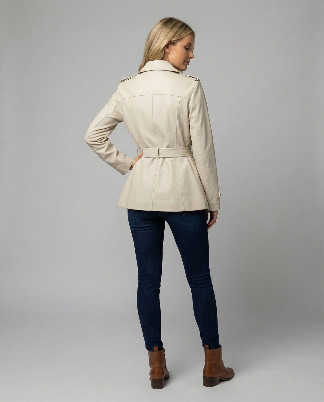Damen übergangsjacke damen taillierter kurzer Trenchcoat mit Gürtel und doppelreihiger Knopfleiste EB