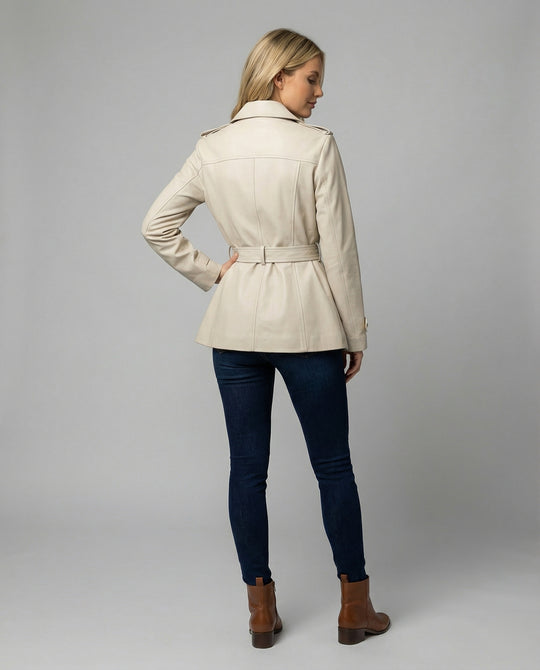 Damen übergangsjacke damen taillierter kurzer Trenchcoat mit Gürtel und doppelreihiger Knopfleiste EB