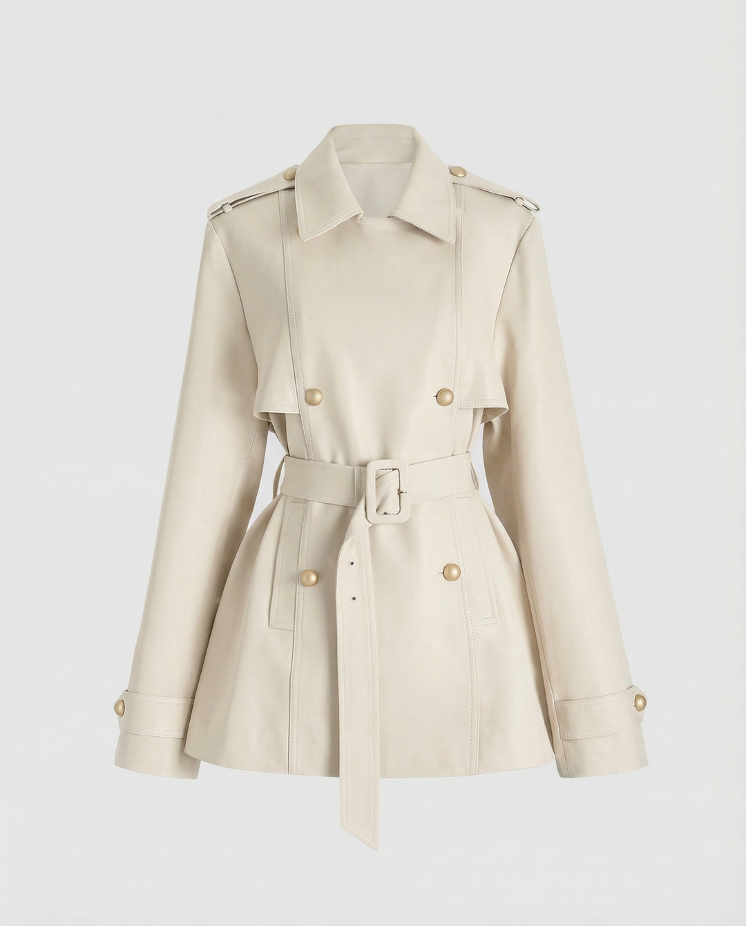 Damen übergangsjacke damen taillierter kurzer Trenchcoat mit Gürtel und doppelreihiger Knopfleiste EB