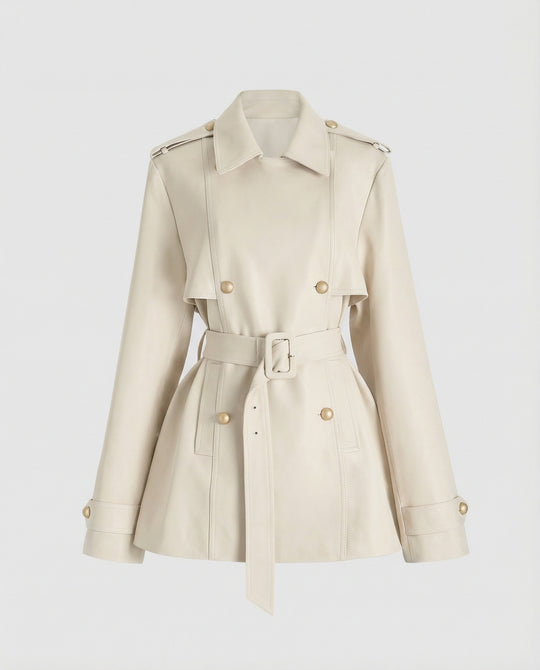 Damen übergangsjacke damen taillierter kurzer Trenchcoat mit Gürtel und doppelreihiger Knopfleiste EB