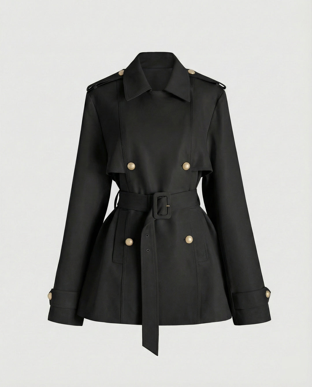 Damen übergangsjacke damen taillierter kurzer Trenchcoat mit Gürtel und doppelreihiger Knopfleiste EB