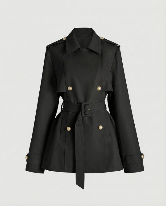 Damen übergangsjacke damen taillierter kurzer Trenchcoat mit Gürtel und doppelreihiger Knopfleiste EB