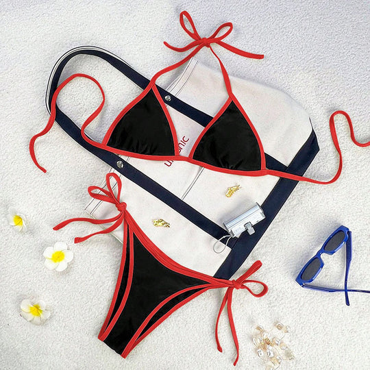 Damen Triangel-Bikini mit verspieltem Kordeldetail EB