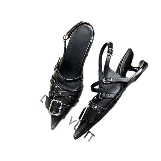 Damen elegante Slingbacks mit modischen Schnallen und spitzem Zehenbereich EB