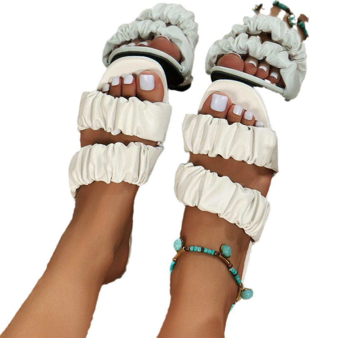 Damen Riemchen-Sandalen mit voluminösen Rüschendetails und elegantem Perlenschmuck EB