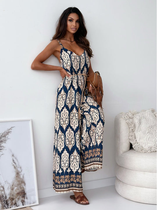 Damen Jumpsuit mit floralem Design und weit geschnittene Beinen EB