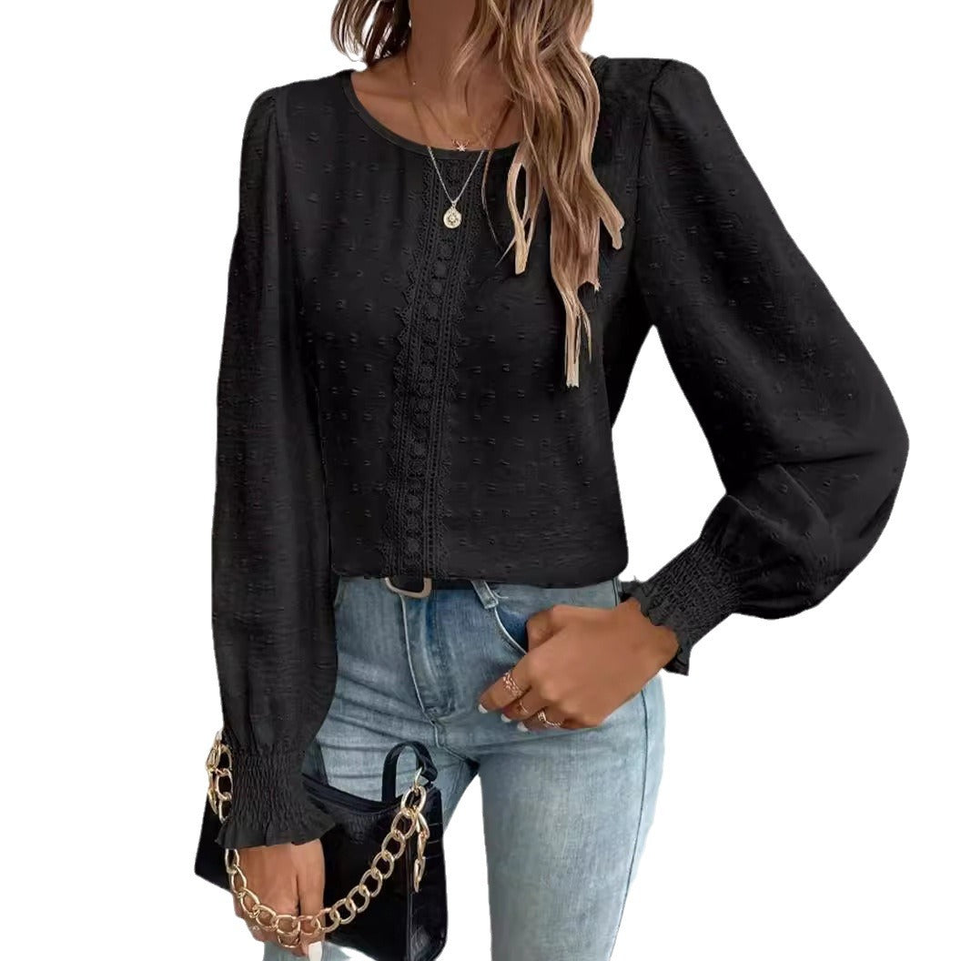 Damen luftige Bluse mit feinem Stickmuster EB