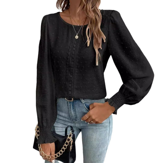 Damen luftige Bluse mit feinem Stickmuster EB