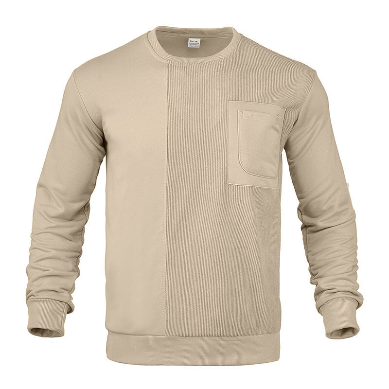 Herren nan strukturiertes Rundhals-Sweatshirt mit Brusttasche und asymmetrischem Rippenpanel EB