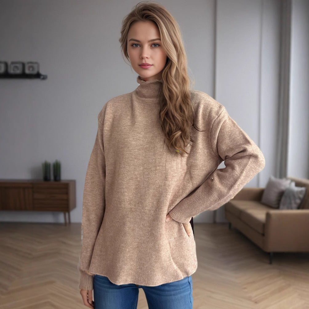 Damen Pullover mit hohem Kragen und asymmetrischem Saum EB