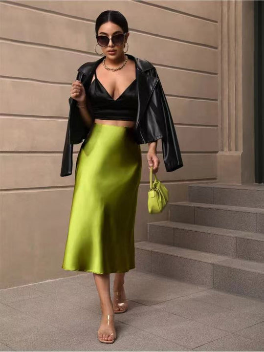 Damen Satin Rock mit schwingendem Saum und elegantem Schnitt EB
