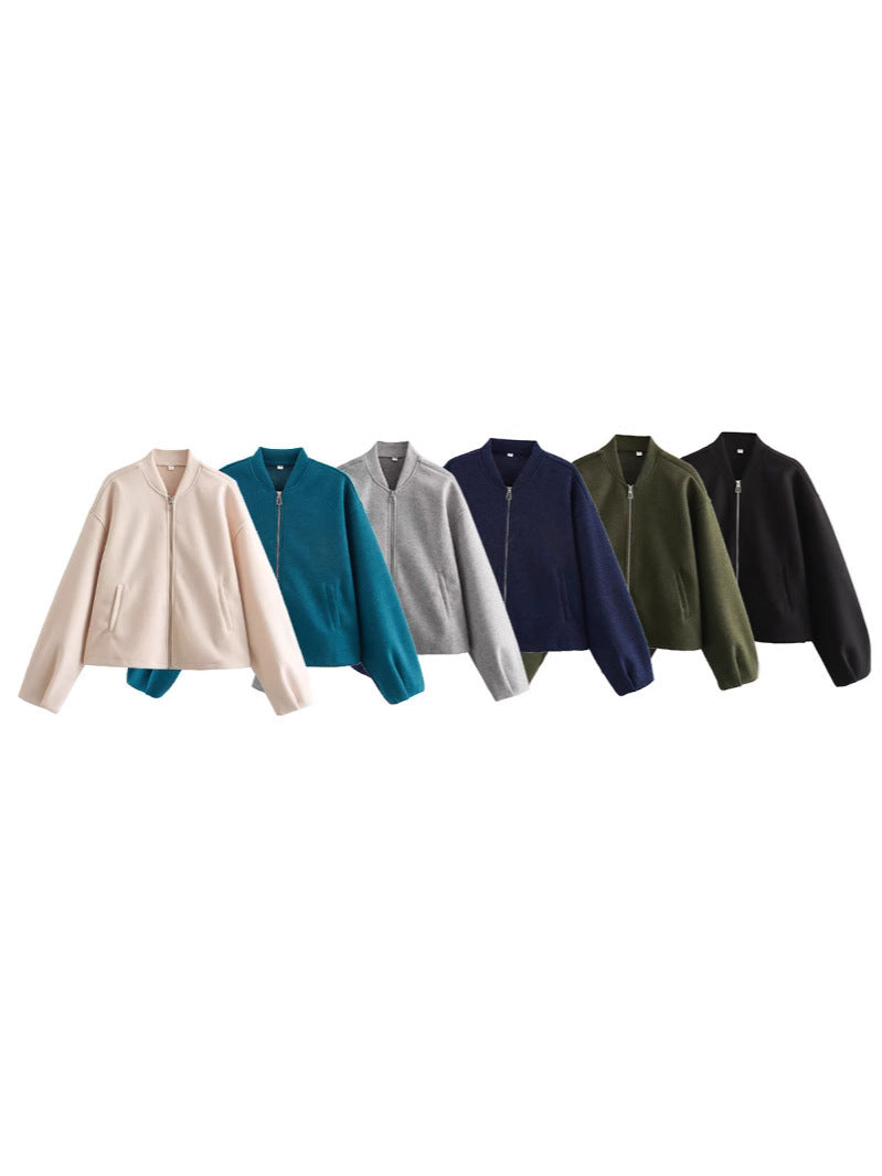 Damen lässige Übergangsjacke mit Stehkragen und asymmetrischem Schnitt EB