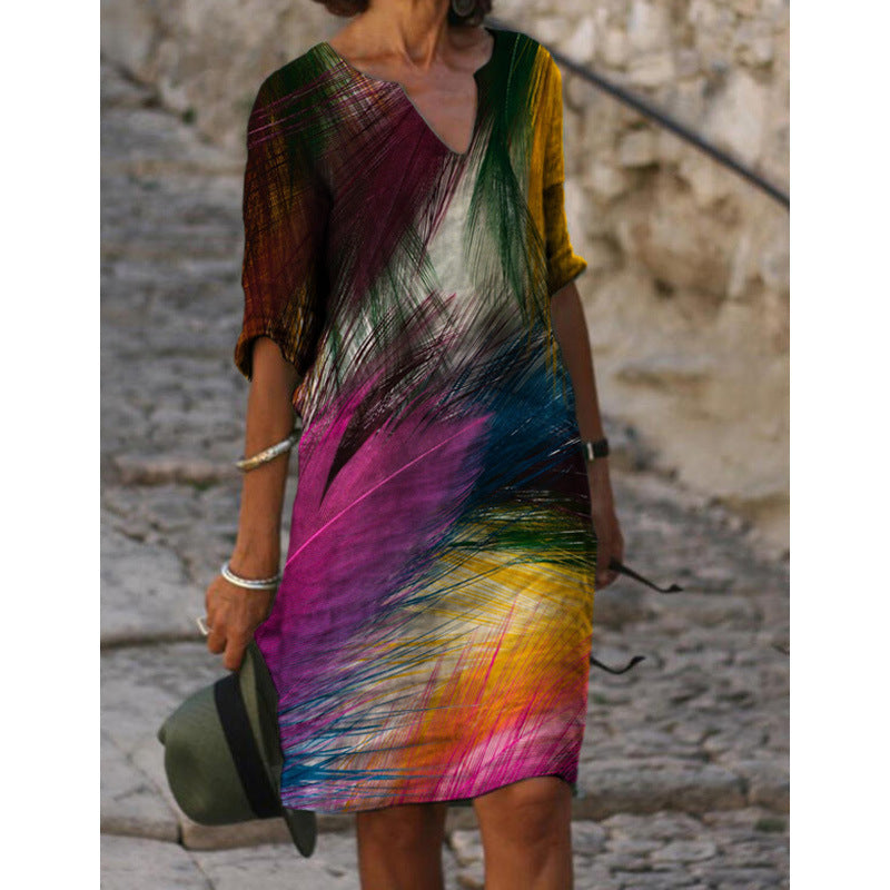 Damen Sommerliches Leinenkleid mit modernem Muster EB