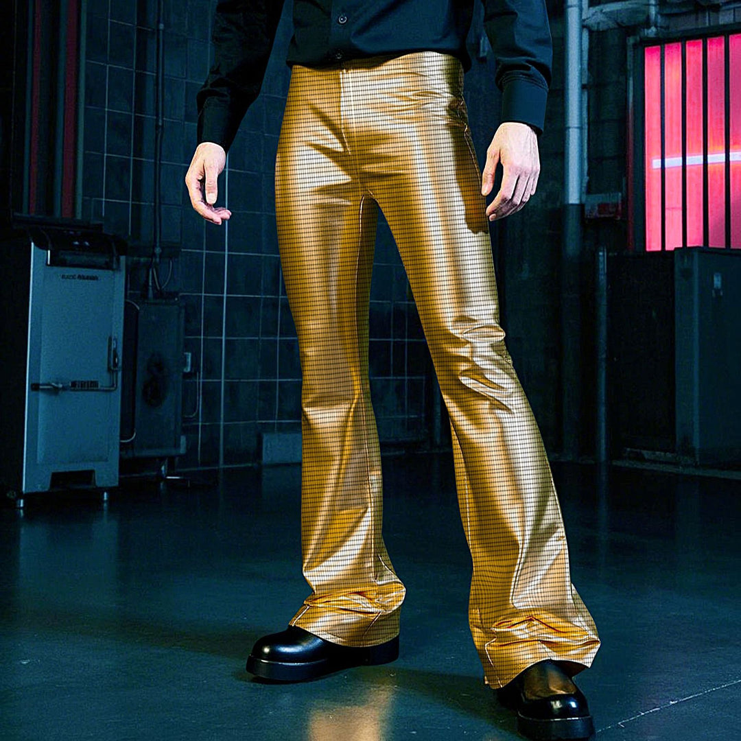 Herren glänzende Disco-Style Hose mit weitem Bein und auffälligem Muster EB