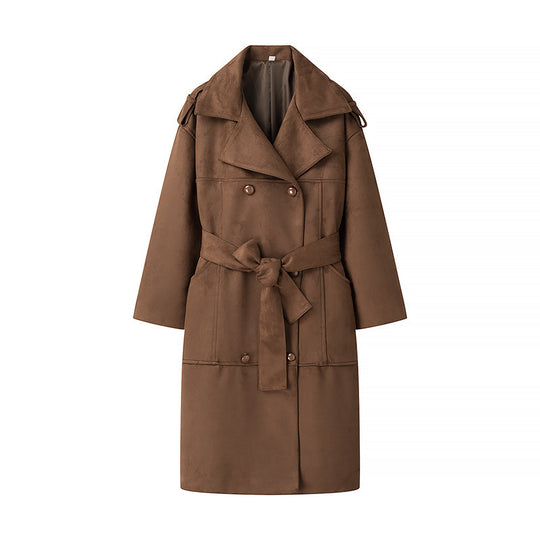Damen modische Trenchjacke mit tailliertem Schnitt und abnehmbarem Gürtel EB