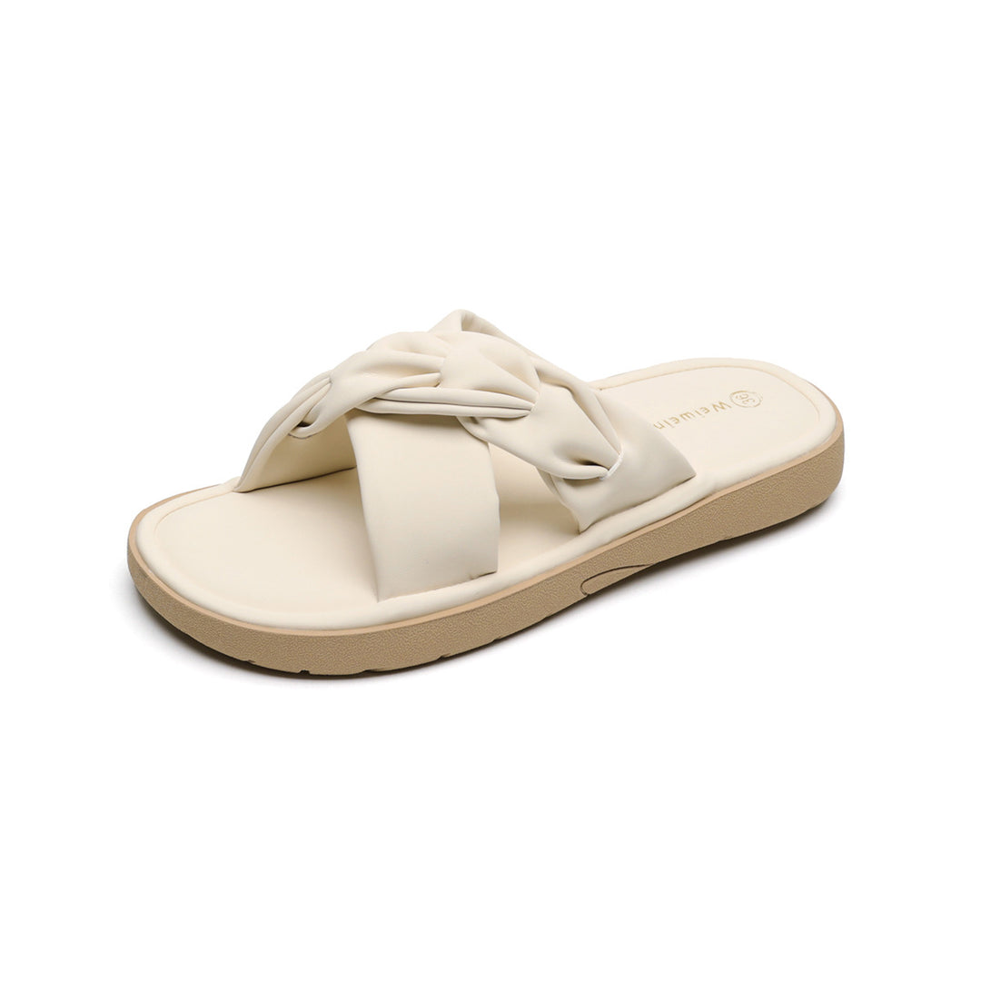 Damen Knöchelfreie Slidesandalen mit geflochtenem Riemendesign EB