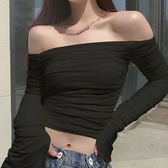 Damen Elegantes asymmetrisches Oberteil mit Raffungen und Puffärmeln EB