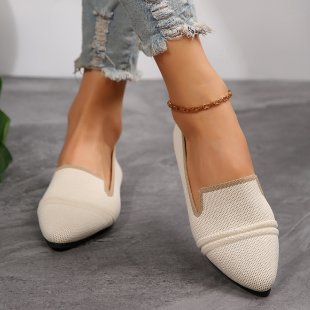 Damen  elegante flache Slipper-Loafer mit spitzer Zehenpartie Strickoptik und gepolsterter Innensohle EB