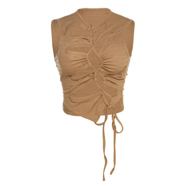 Damen Crop-Top mit raffinierten Raffungselementen und verstellbaren Bindebändern EB