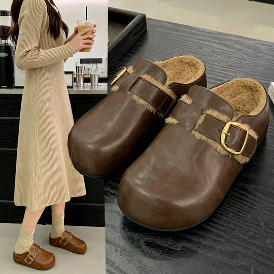 Damen Clogs mit hochwertigem Fellfutter und modischem Schnallenverschluss EB