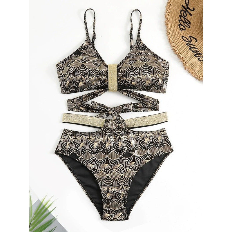 Damen Triangel-Bikini mit glamourösem Wickel-Design und eleganten Akzenten EB