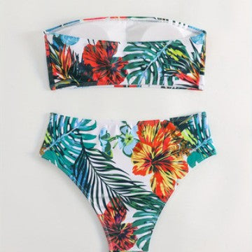 Damen Bandeau-Bikini-Set mit tropischem Blumendesign EB