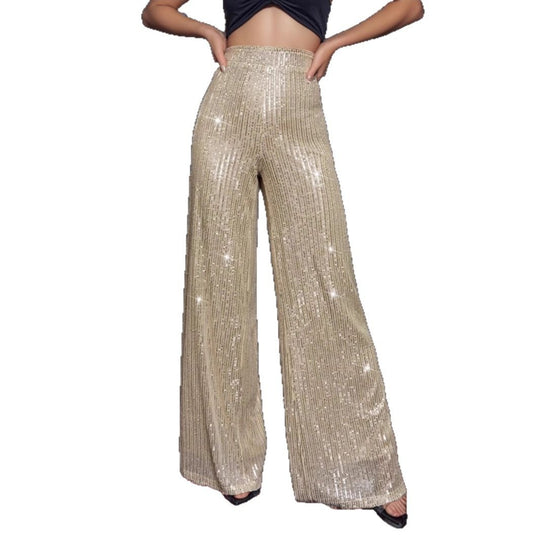 Damen Glänzende Palazzohose mit funkelndem Pailletten-Design EB