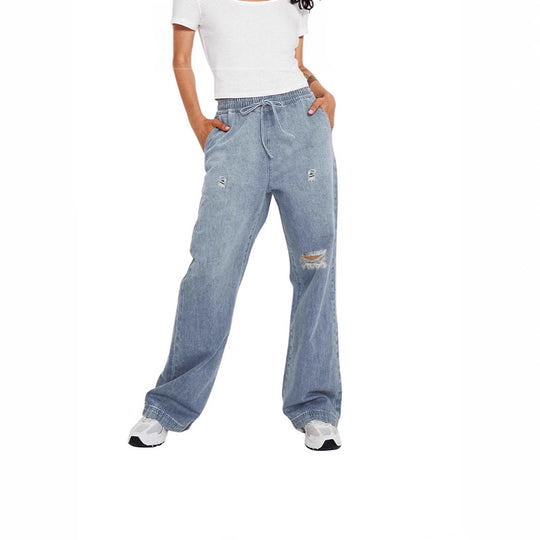 Damen lässige weite Denim-Hose mit elastischem Bund EB