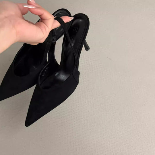 Damen Slingback-Pumps aus Wildleder mit eleganter Spitzform EB
