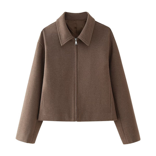 Damen lässige oversized Jacke mit Reißverschluss und schmalem Kragen EB
