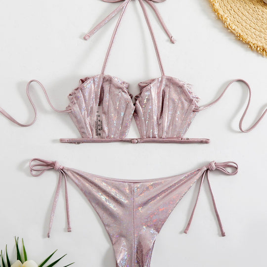Damen Funkelndes Bikini-Set aus Mesh mit verstellbaren Bändern EB