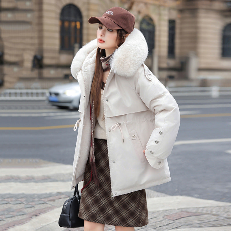 Damen Modischer Pufferparka mit luxuriösem Kunstfellkragen und praktischen Taschen EB