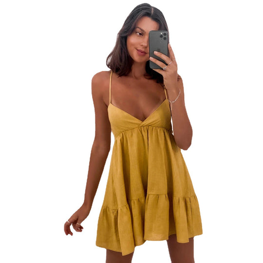 Damen Luftiges Sommerkleid mit Volant und Trägern EB